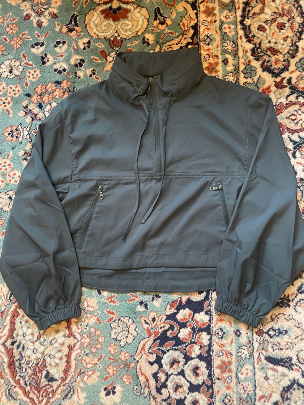 Girlfriend Collective Olive Green Cropped Hooded Windbreaker